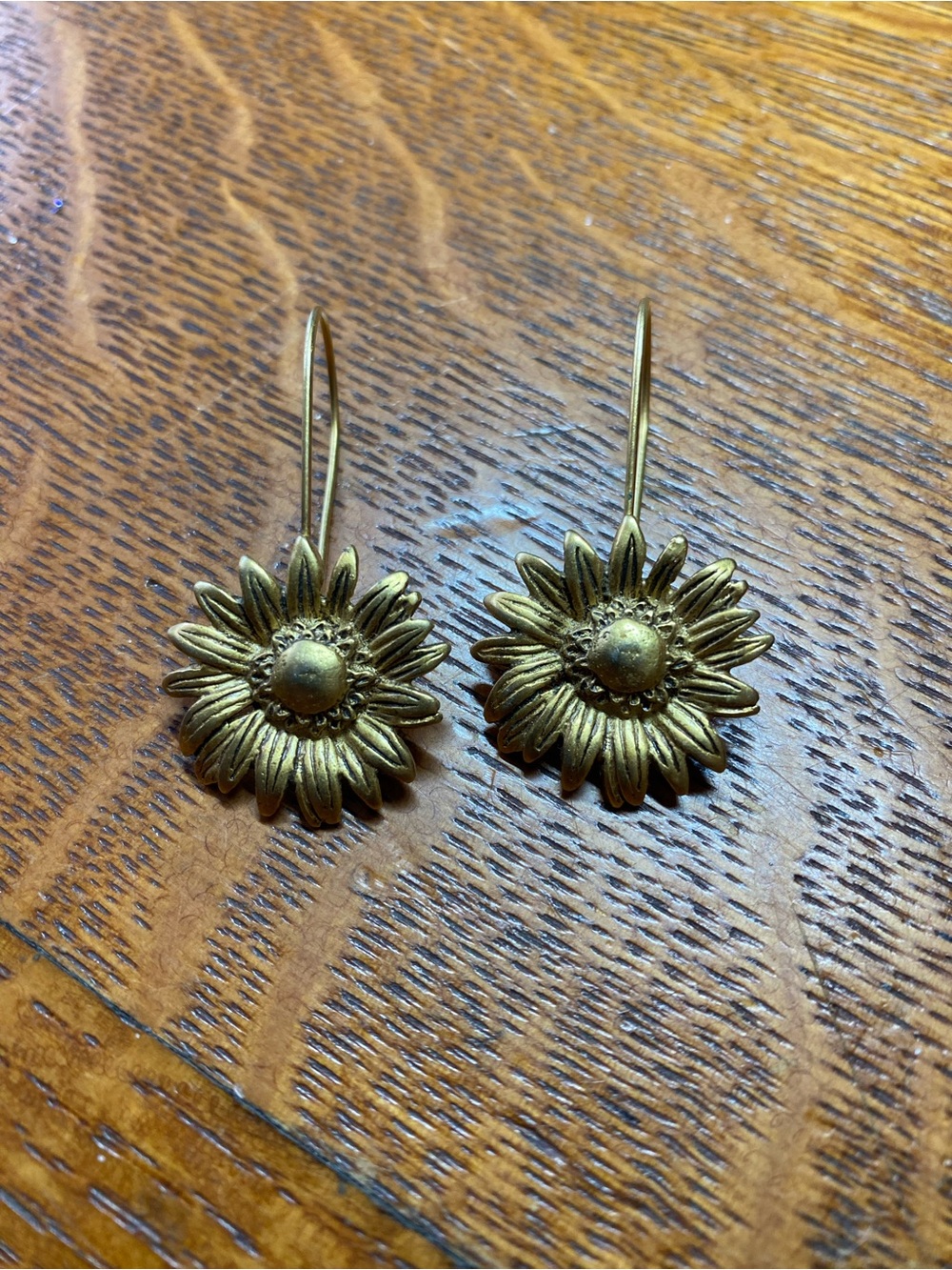 Vintage 1995 Express Sunflower Dangle Earrings - BoHo Brass Tone Floral Hooks